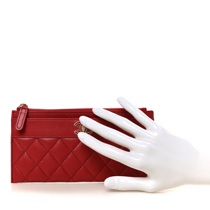 Chanel Sheepskin Quilted Mademoiselle Vintage Zip Pouch Red 2 of 9