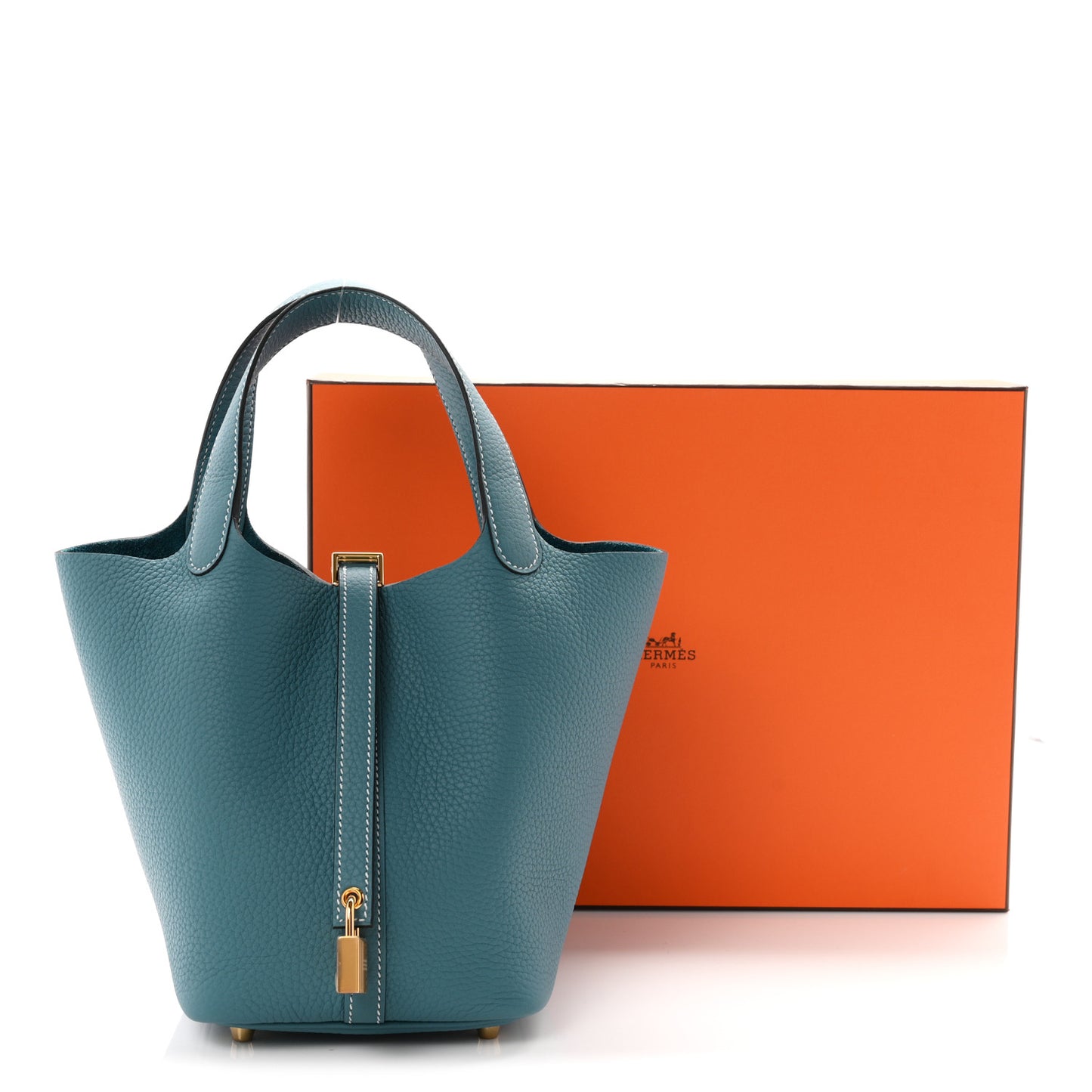 Taurillon Clemence Picotin Lock 18 PM New Blue Jean