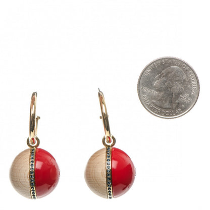 Louis Vuitton Gold Wood Enamel Hoop Drop Earrings Red 2 of 8