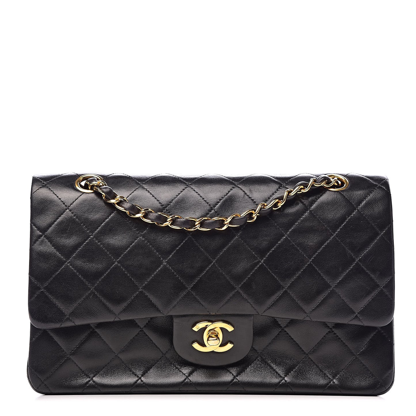 Lambskin Quilted Medium Double Flap Black