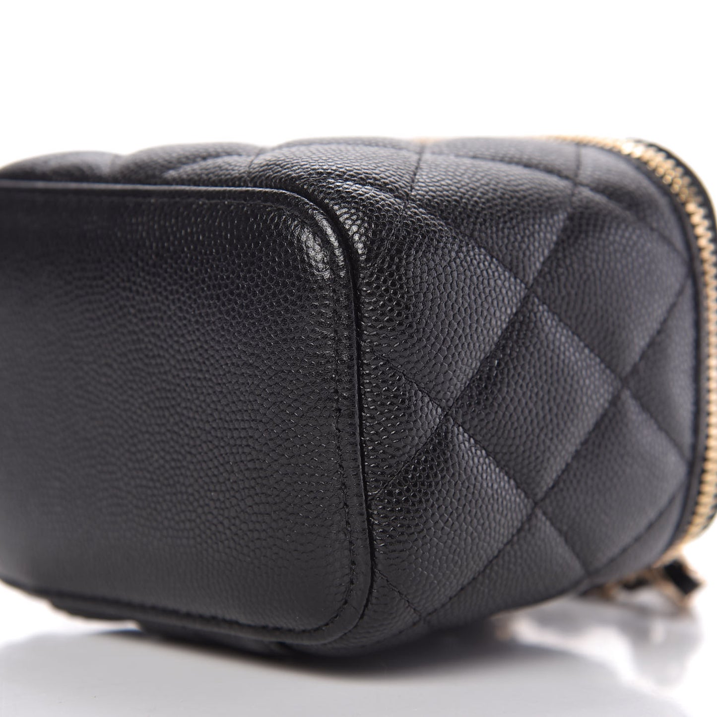 Caviar Quilted Mini Pearl On Top Vanity Case With Chain Black