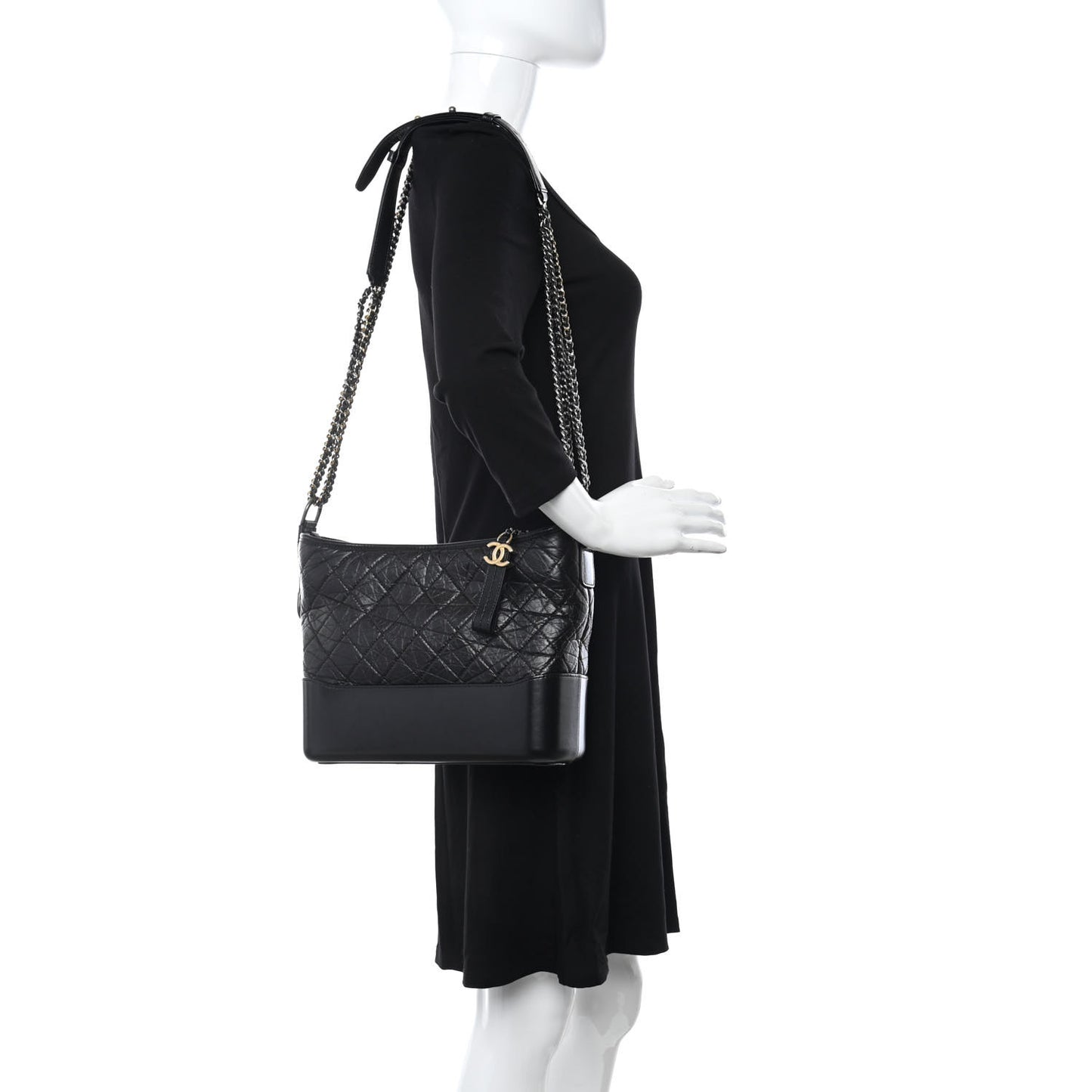 Aged Calfskin Quilted Medium Gabrielle Hobo Black