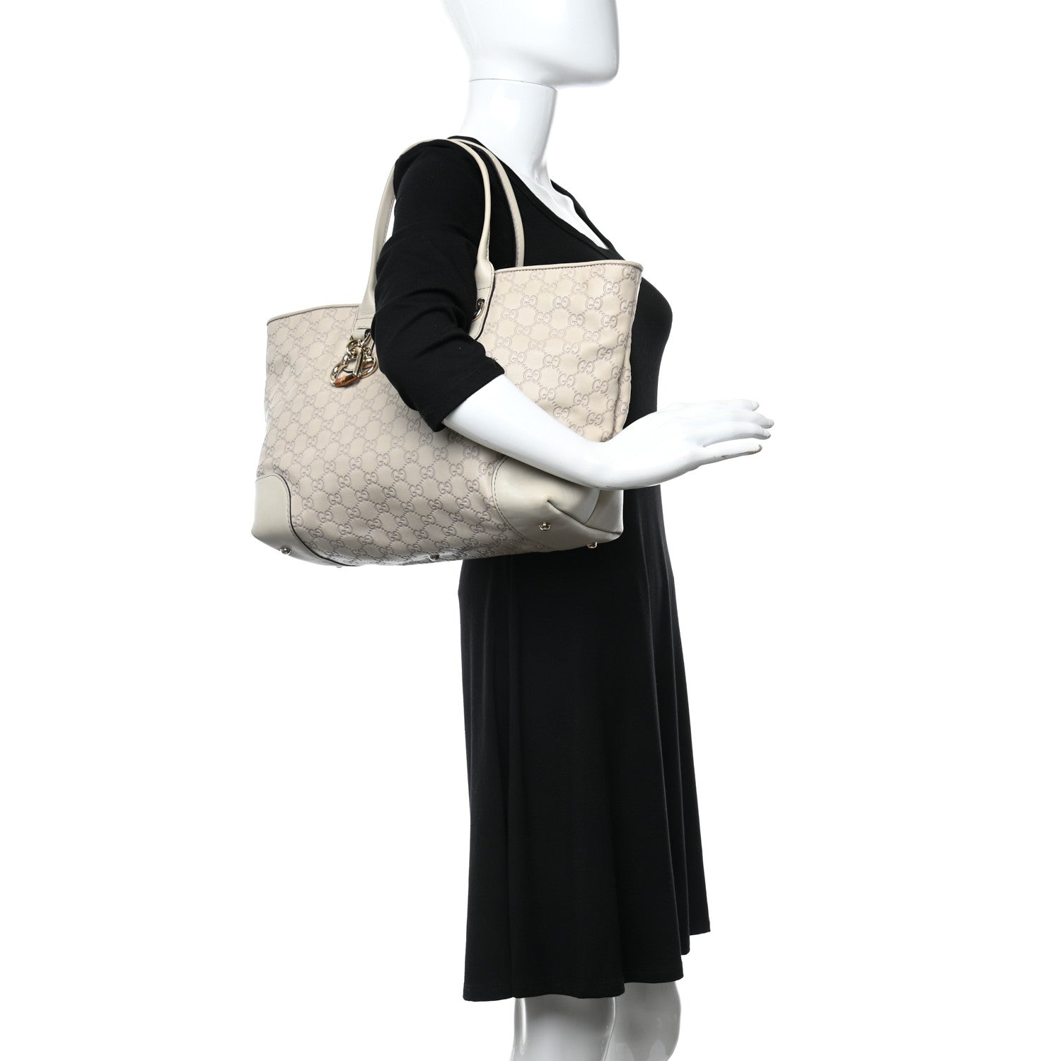 Gucci Guccissima Large Heart Bit Charm Top Handle Tote Off White 2 of 20