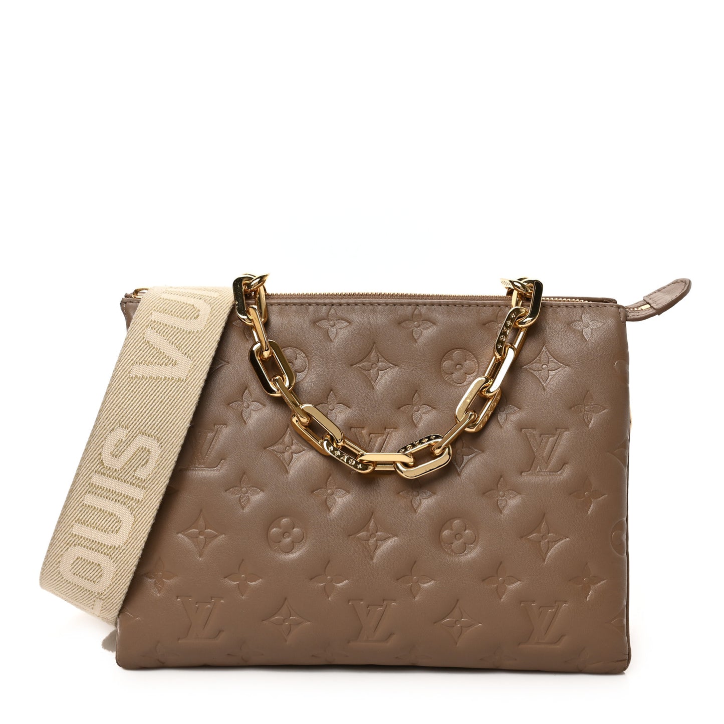 Lambskin Embossed Monogram Coussin PM Taupe