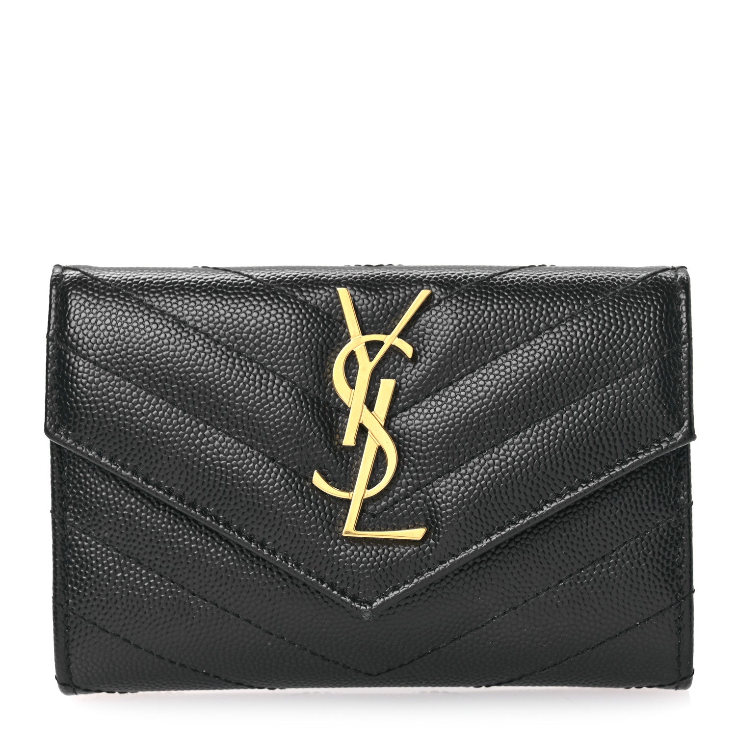 Saint Laurent Grain De Poudre Matelasse Chevron Small Monogram Envelope Wallet Black 1 of 9