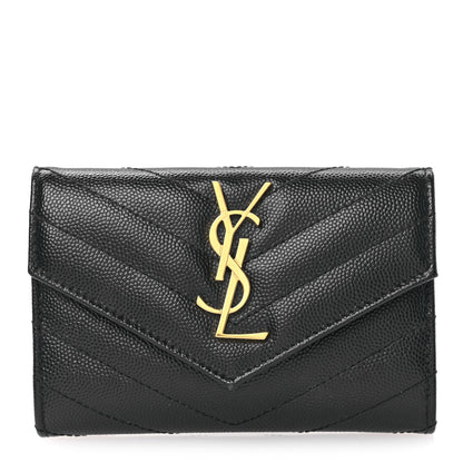 Saint Laurent Grain De Poudre Matelasse Chevron Small Monogram Envelope Wallet Black 1 of 9