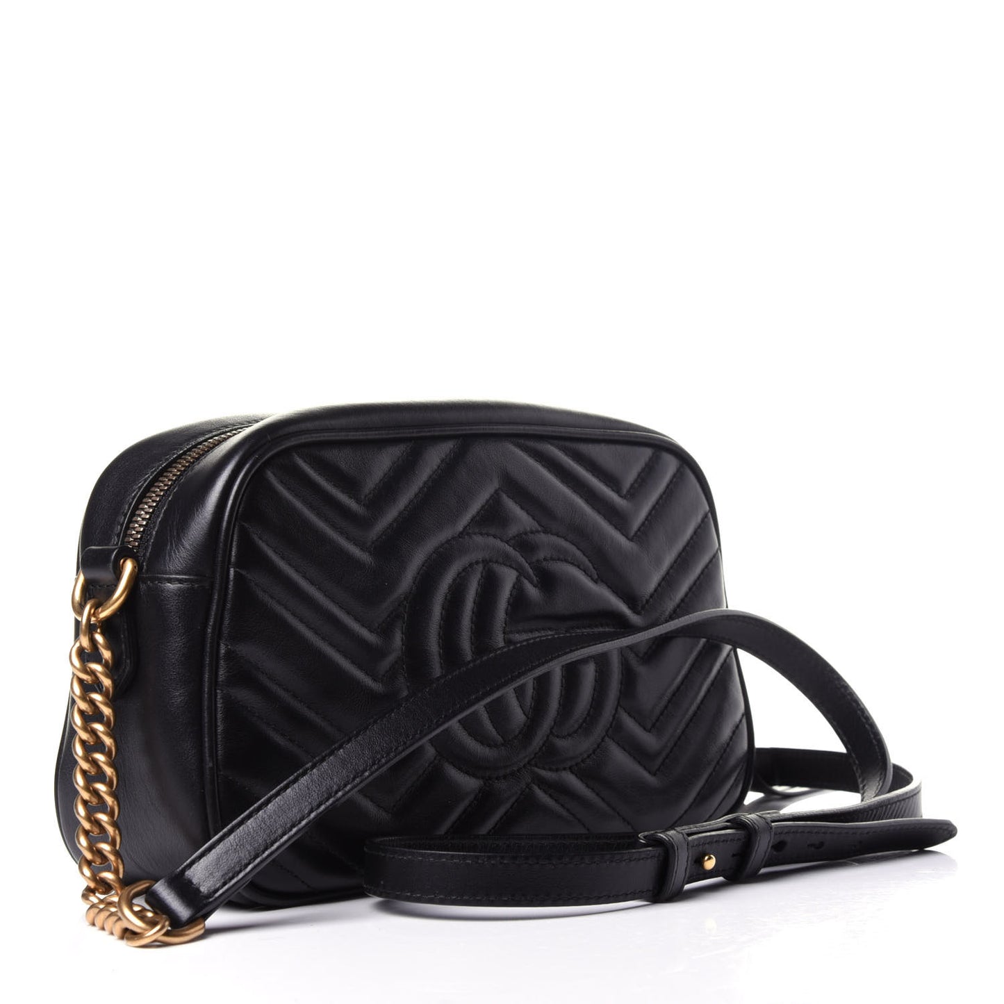 Calfskin Matelasse Small GG Marmont Chain Shoulder Bag Black