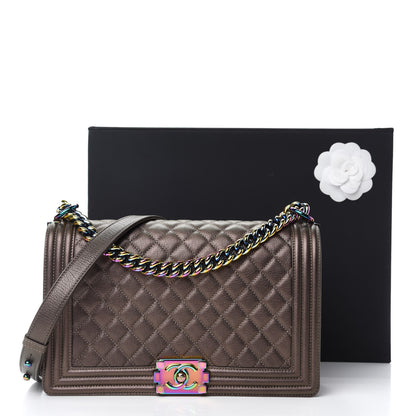Chanel Iridescent Goatskin Quilted New Medium Boy Flap Dark Gold 11 of 11