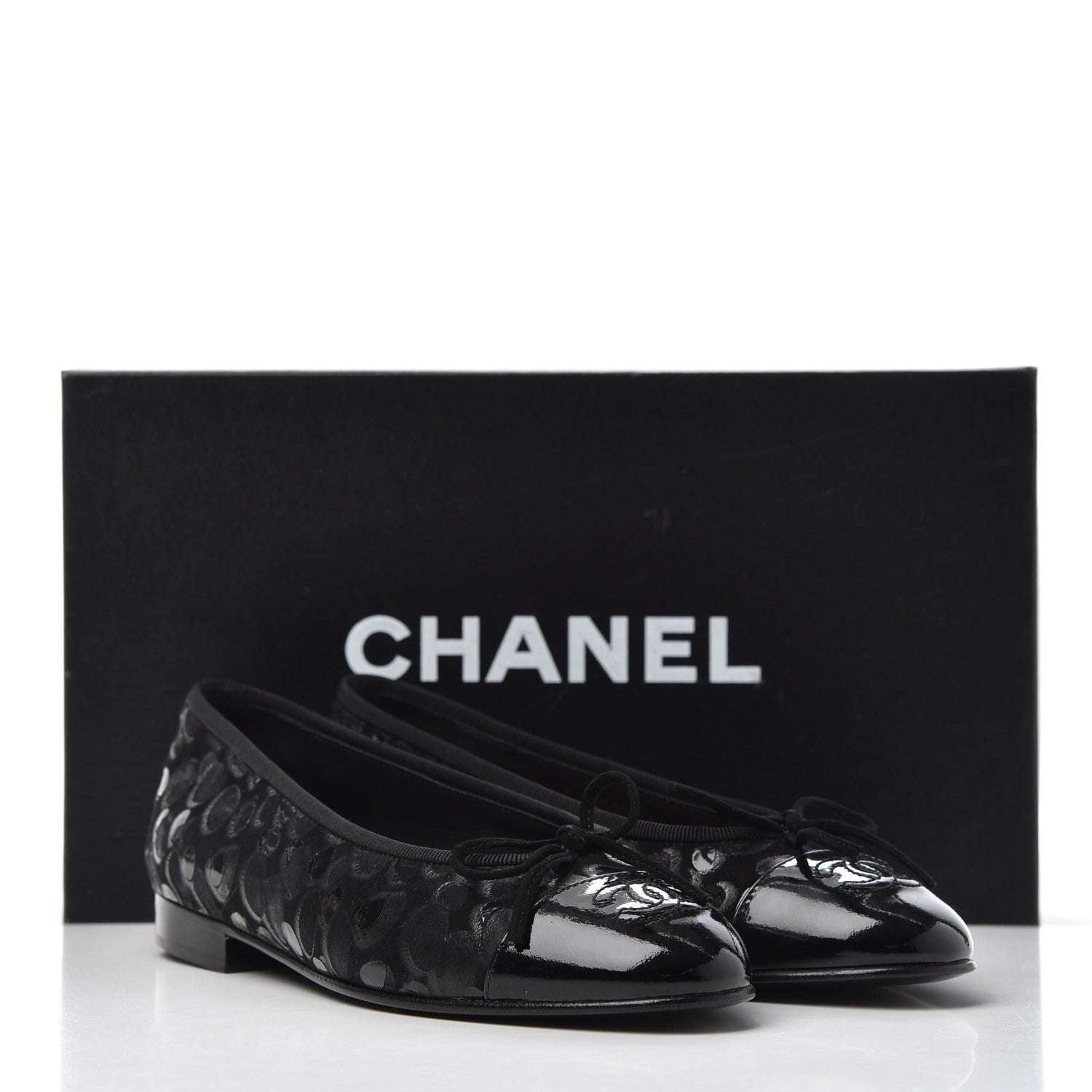 Chanel Patent Suede CC Cap Toe Ballerina Flats 35.5 Black 16 of 16