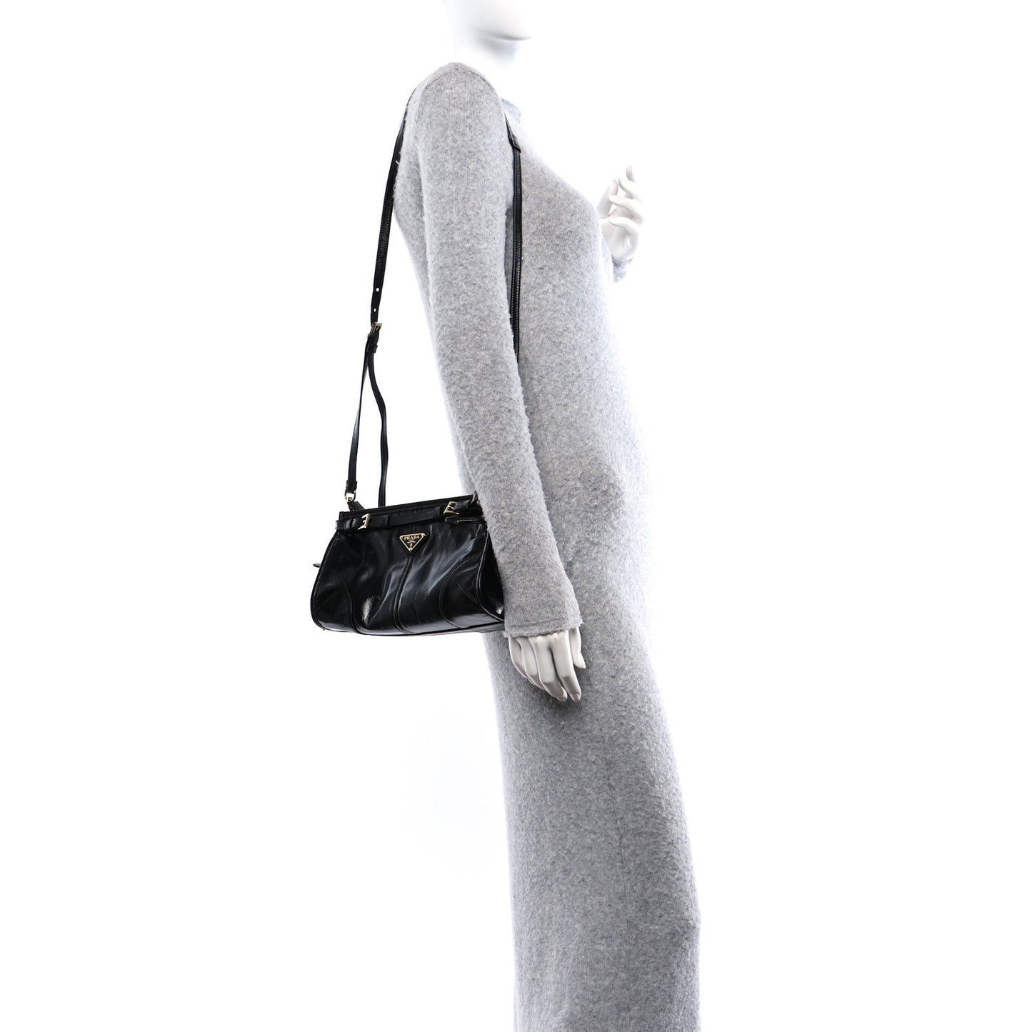 Glossy Calfskin Triangle Small Bonnie Shoulder Bag Black
