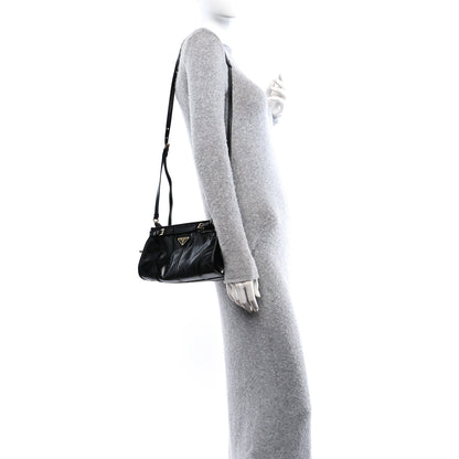 Prada Glossy Calfskin Triangle Small Bonnie Shoulder Bag Black 2 of 10