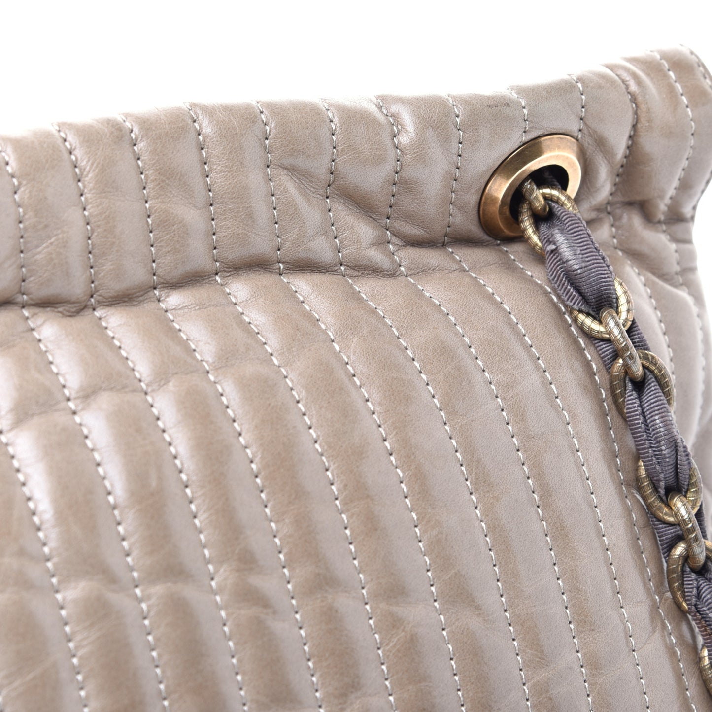 Soft Calfskin Quilted Happy Shoulder Bag Grege