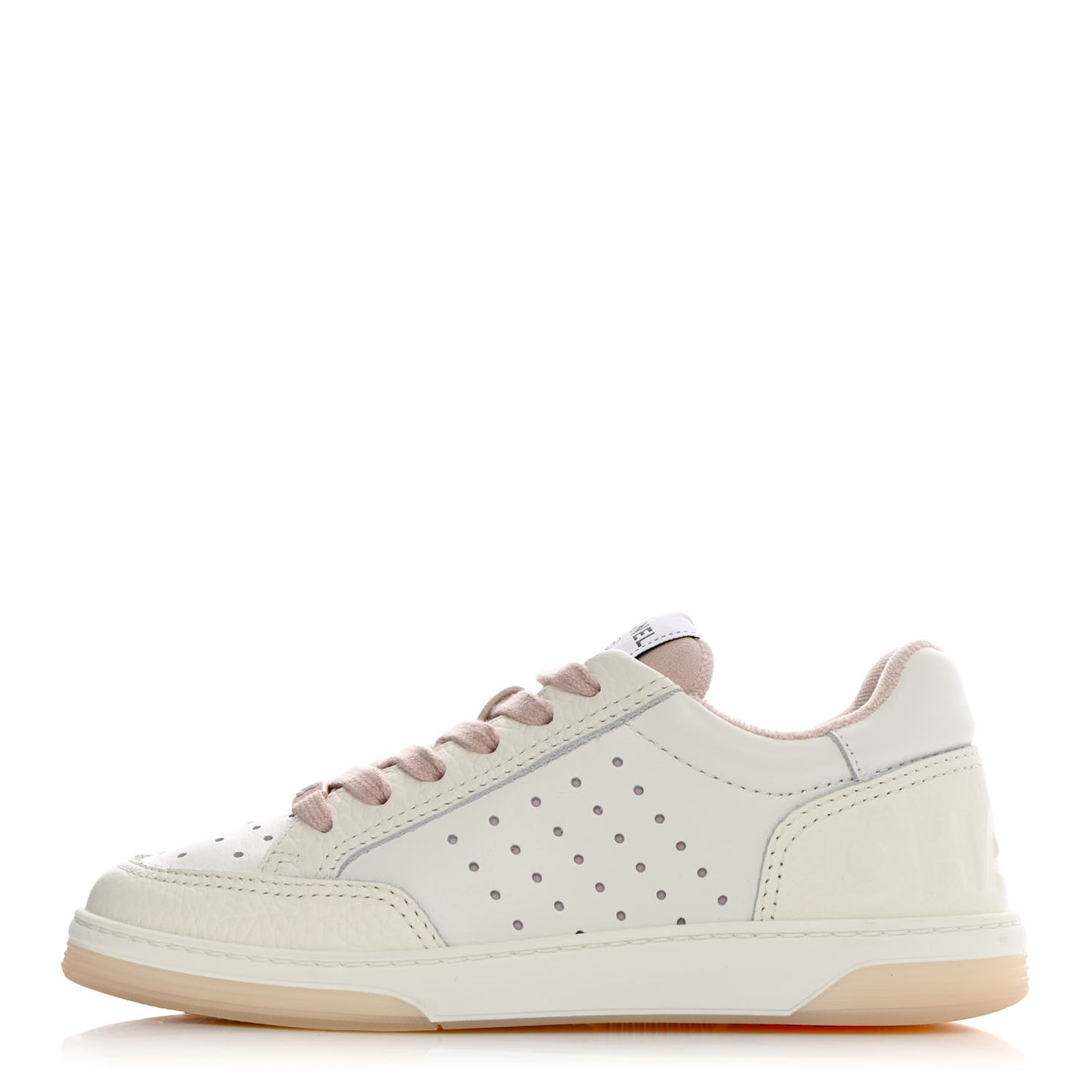 Grained Calfskin Fabric Womens Logo Sneakers 35.5 White Light Pink