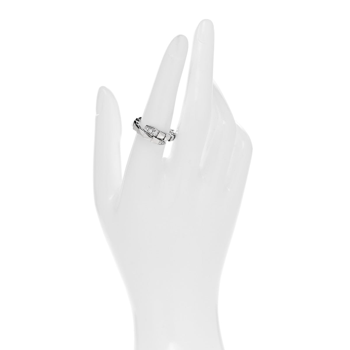 Bulgari 18K White Gold Diamond Serpenti Viper Single Spiral Ring 2 of 5