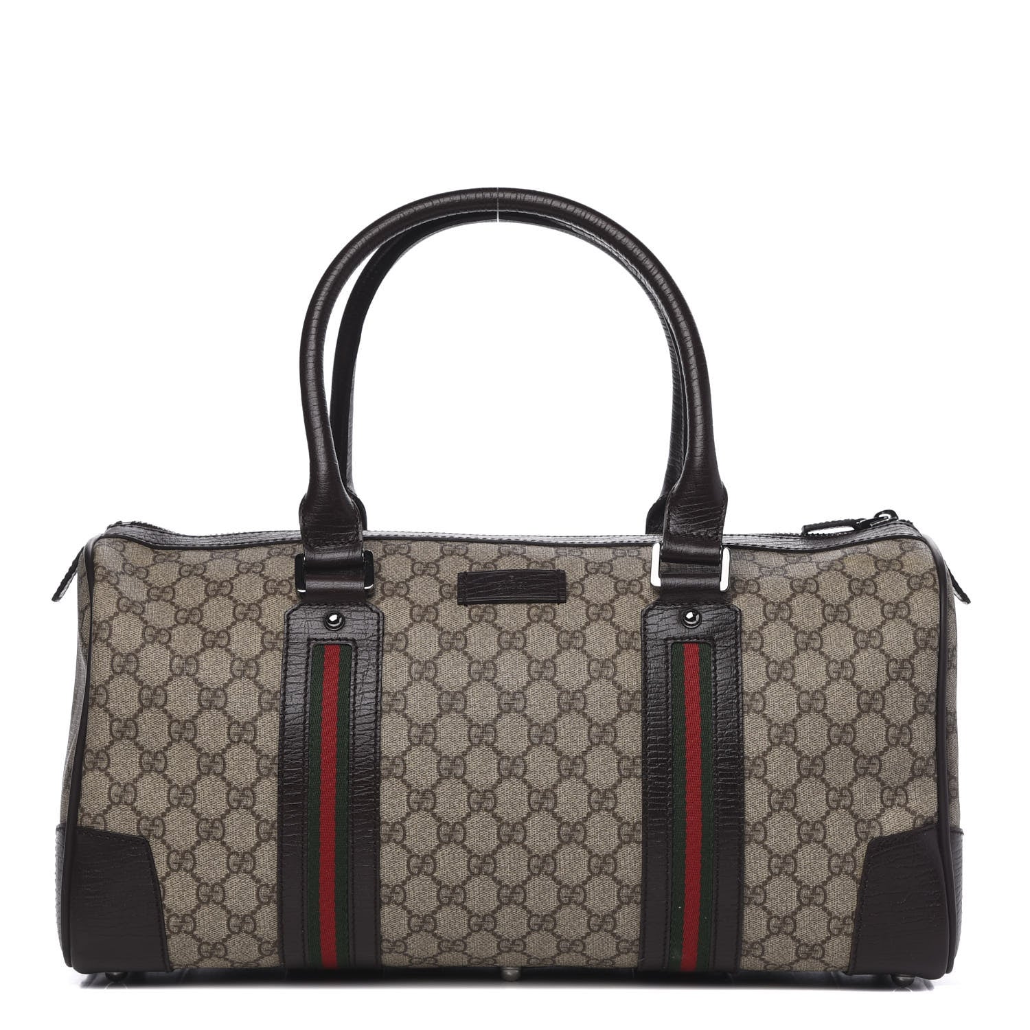 Gucci GG Supreme Monogram Web Medium Carry On Duffle Beige Dark Brown 1 of 10