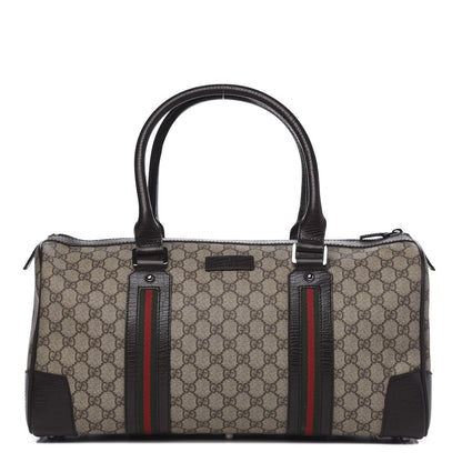 Gucci GG Supreme Monogram Web Medium Carry On Duffle Beige Dark Brown 1 of 10