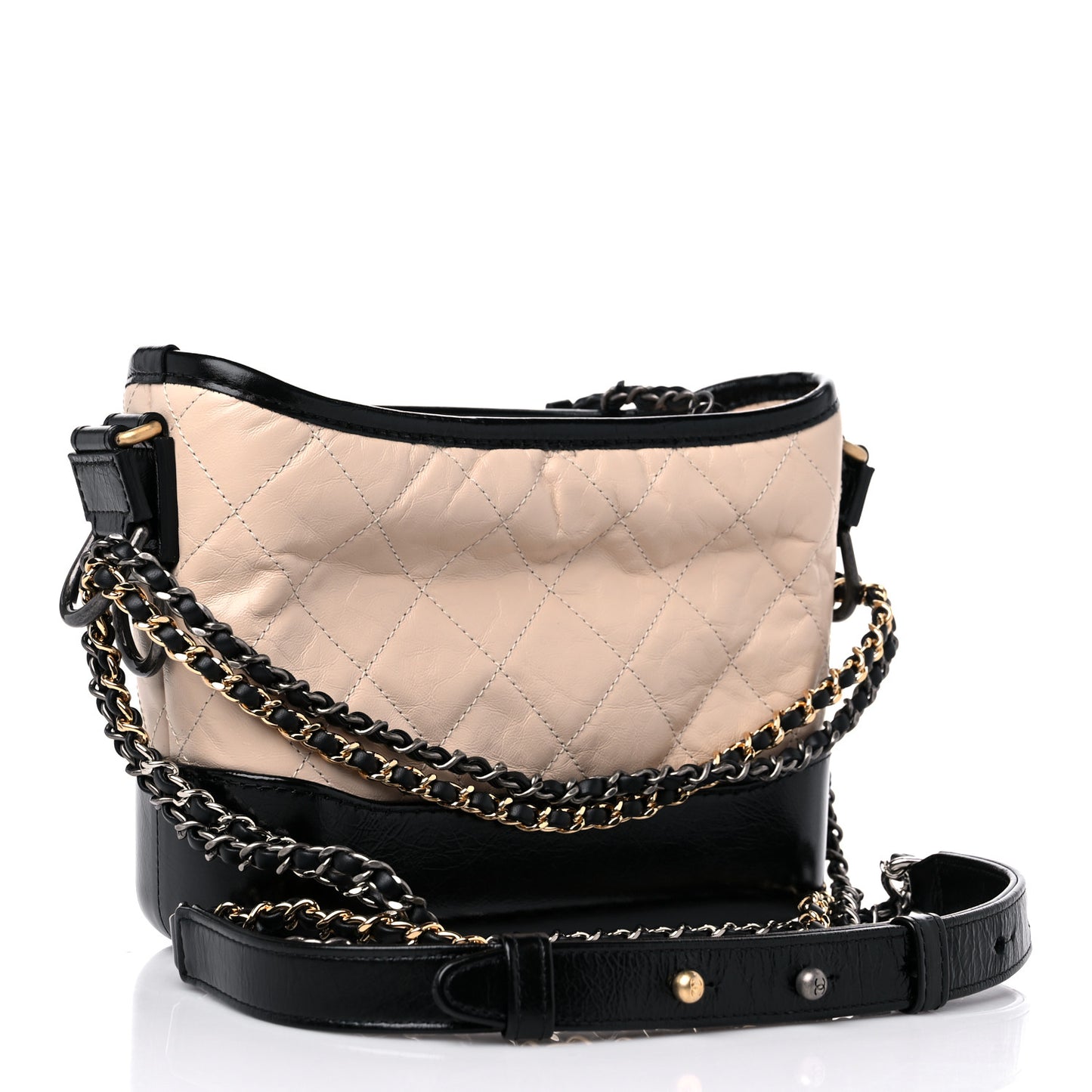 Aged Calfskin Quilted Small Gabrielle Hobo Beige Black
