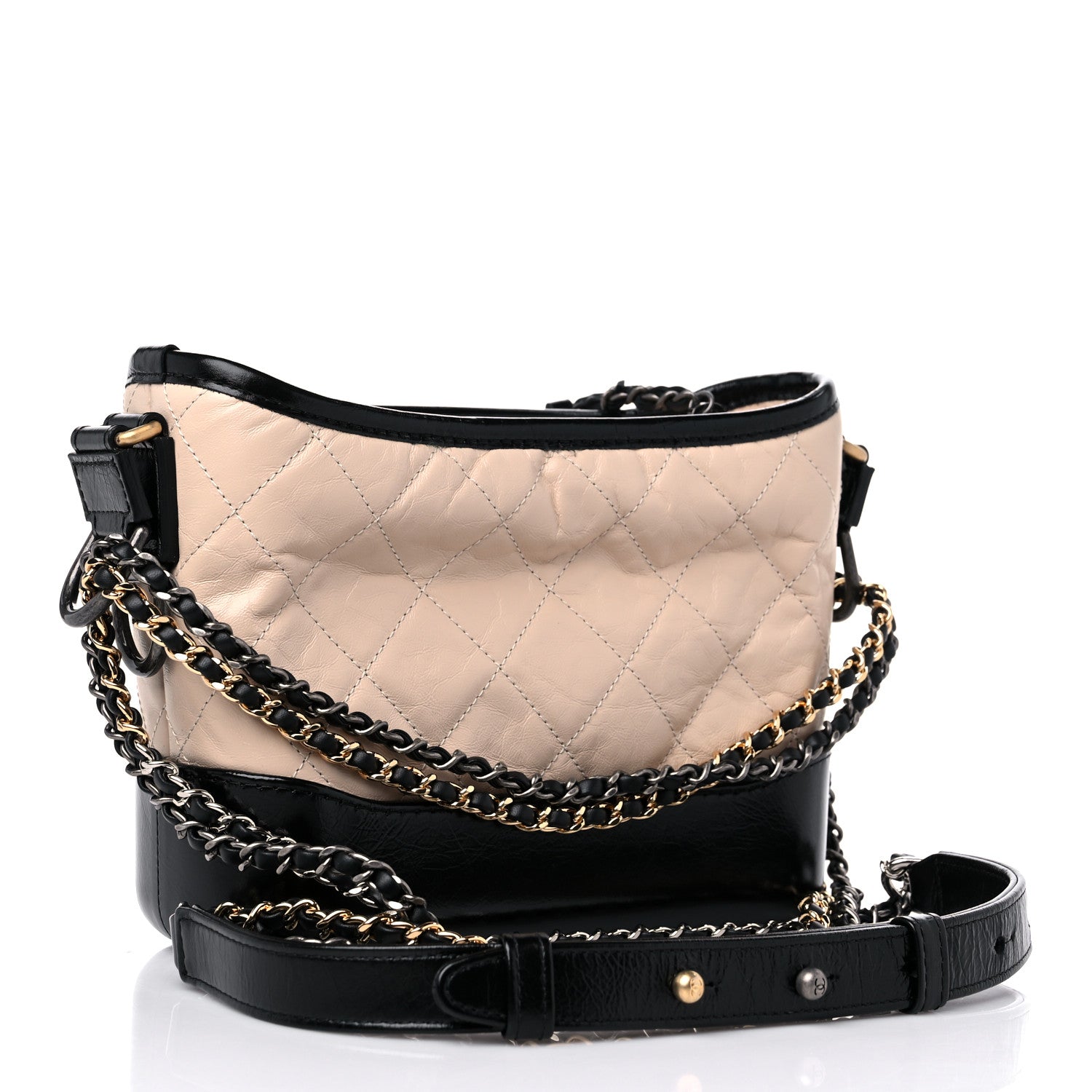 Chanel Aged Calfskin Quilted Small Gabrielle Hobo Beige Black 3 of 12