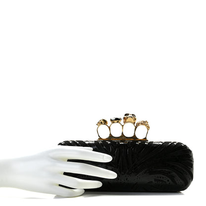 Alexander McQueen Satin Lace Patent Skull Knuckle Box Clutch Black 2 of 12