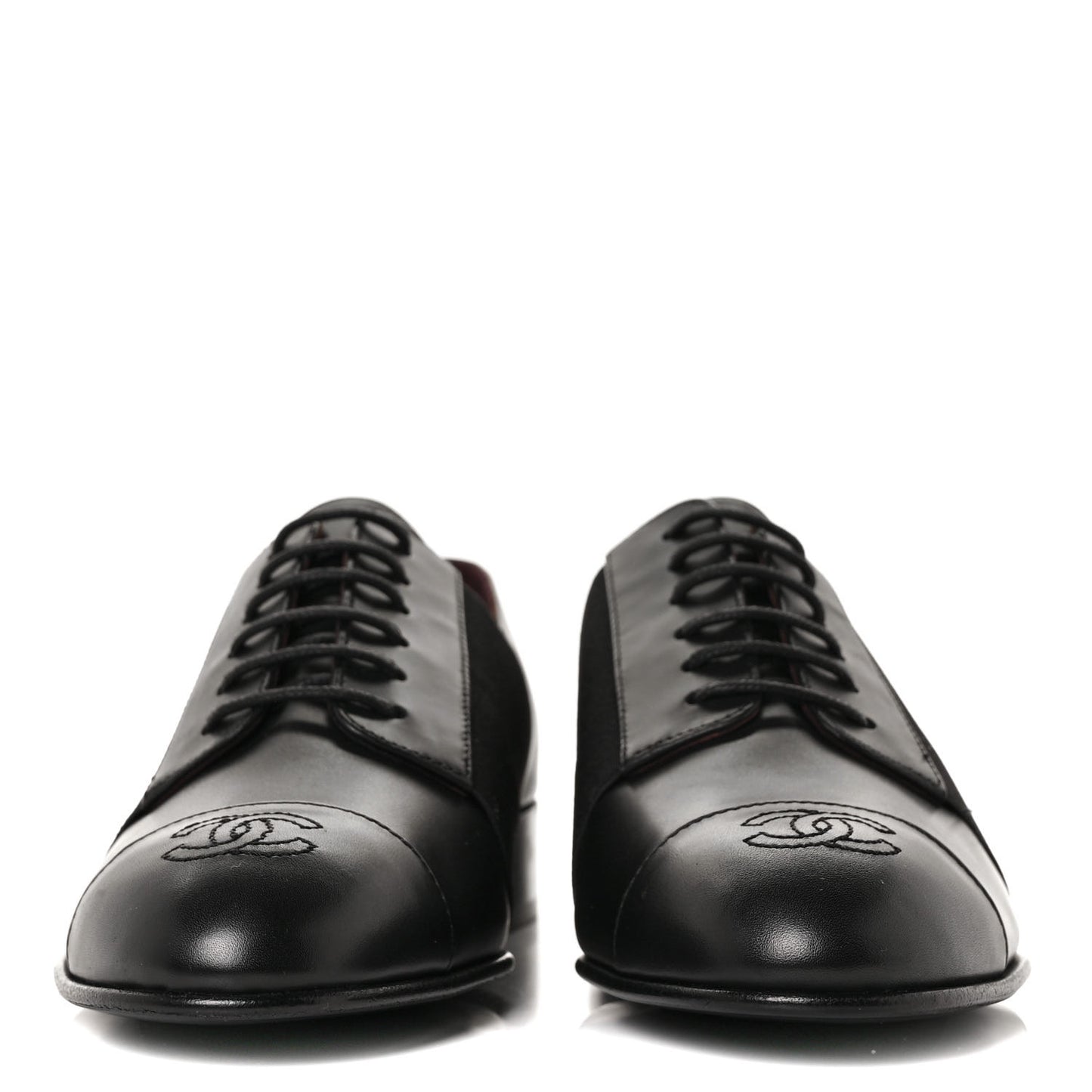 Calfskin Elastic Lace Up Cap Toe CC Loafers 36 Black