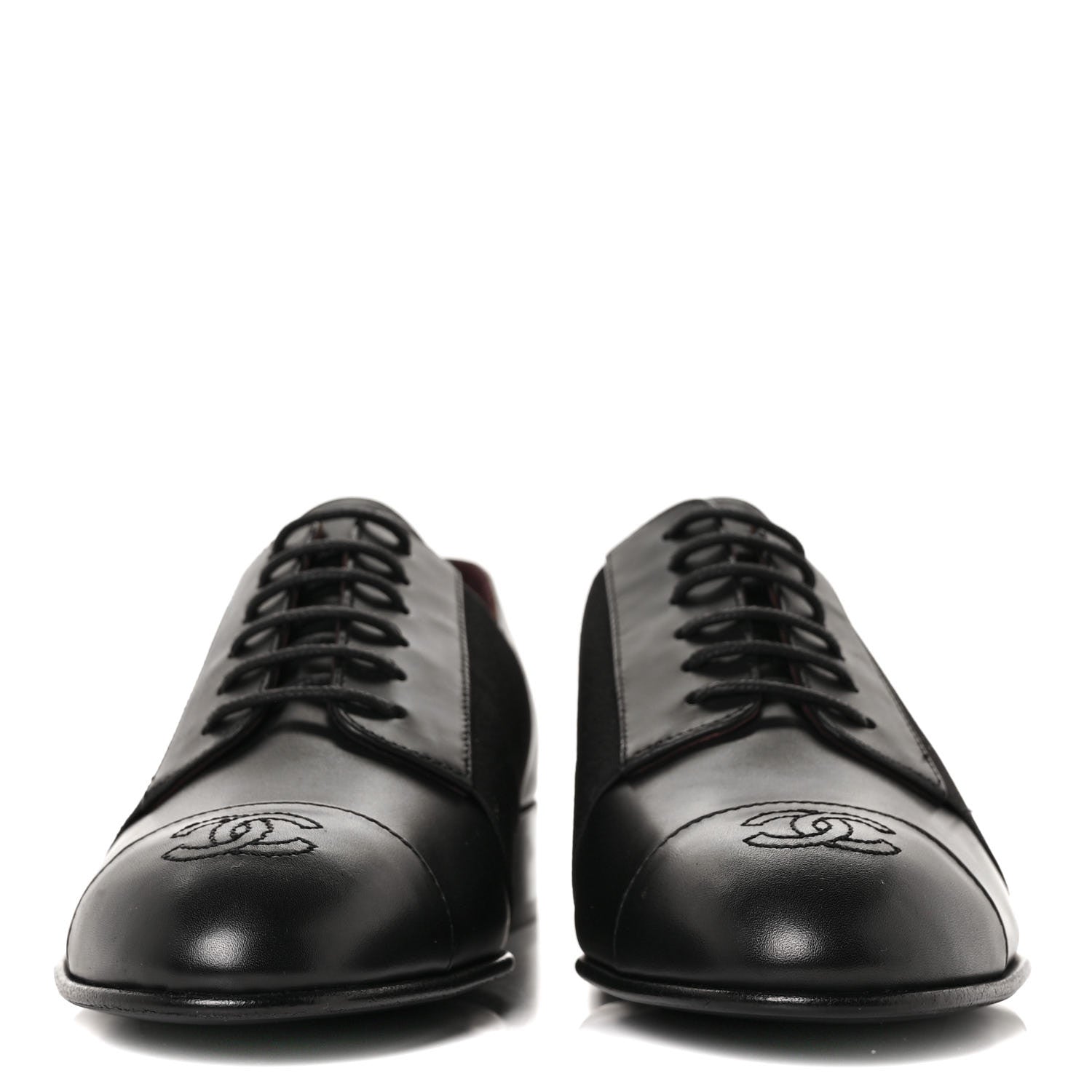 Chanel Calfskin Elastic Lace Up Cap Toe CC Loafers 36 Black 2 of 8