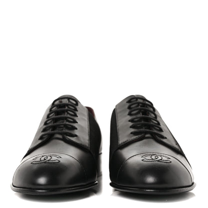 Chanel Calfskin Elastic Lace Up Cap Toe CC Loafers 36 Black 2 of 8