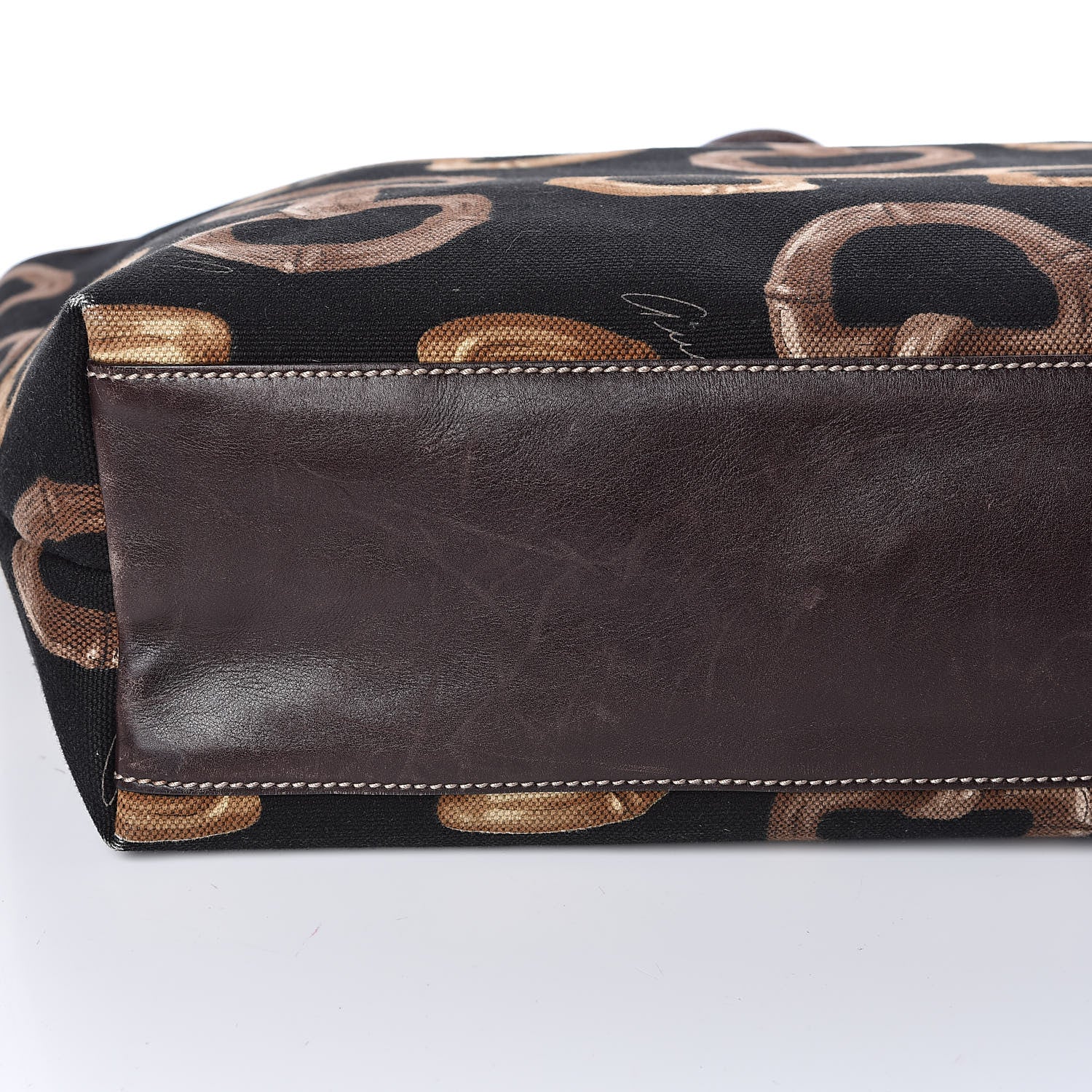 Gucci Canvas Bamboo Horsebit Print Tote Brown 10 of 14