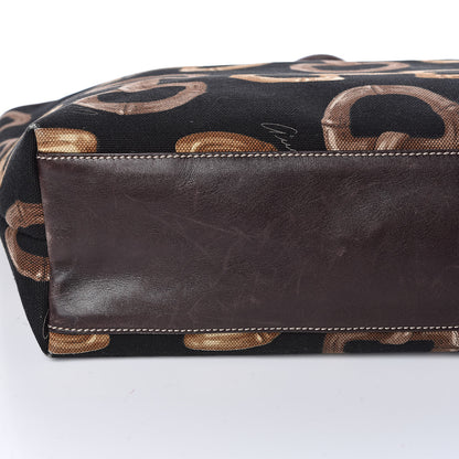 Gucci Canvas Bamboo Horsebit Print Tote Brown 10 of 14