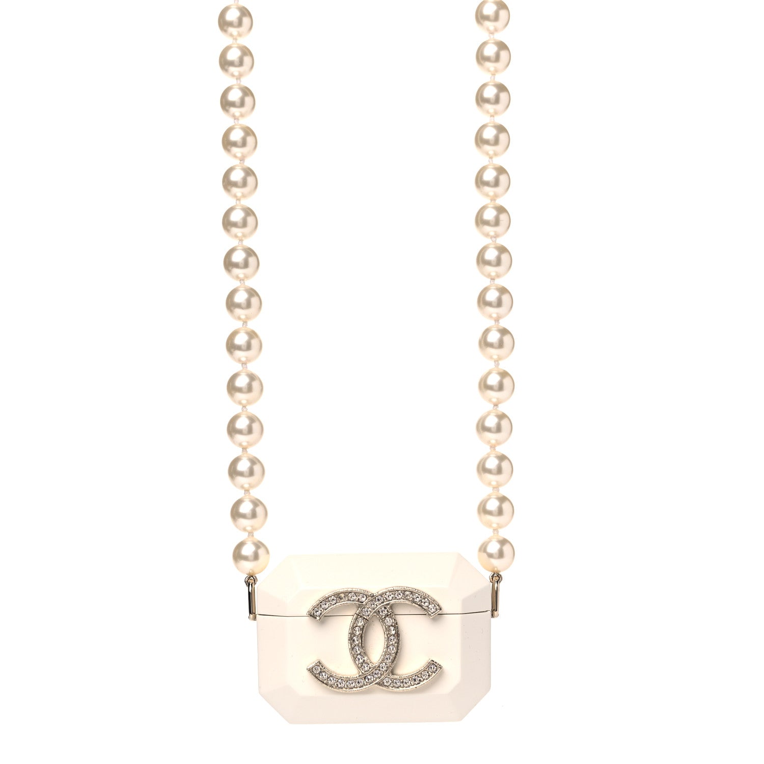 Chanel Resin Crystal Pearl Lambskin Airpods Pro Holder Necklace Pearly White 1 of 7
