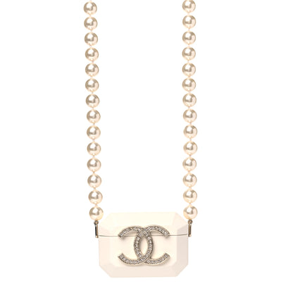Chanel Resin Crystal Pearl Lambskin Airpods Pro Holder Necklace Pearly White 1 of 7