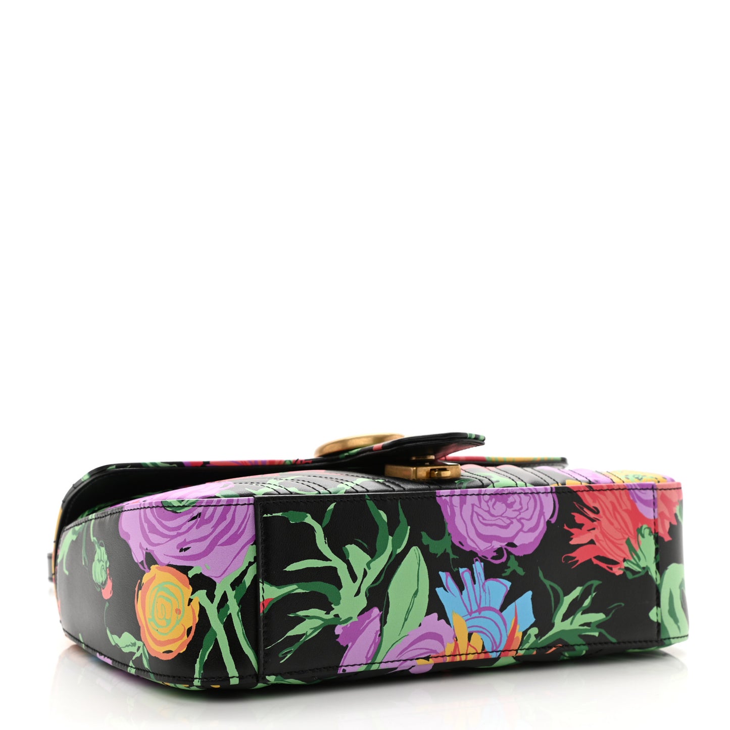 X KEN SCOTT Calfskin Matelasse Floral Small GG Marmont Shoulder Bag Black