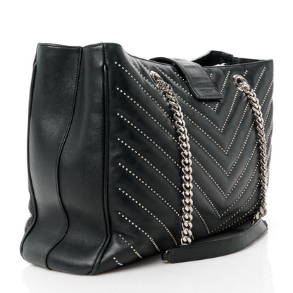 Saint Laurent Lambskin Matelasse Studded Chevron Monogram Shopping Bag Black 3 of 14
