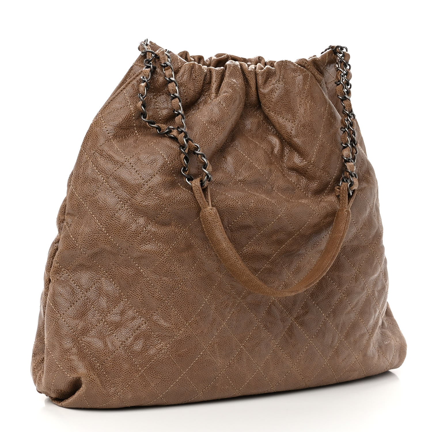 Chanel Distressed Glazed Caviar Quilted Large Elastic Tote Brown 3 of 10