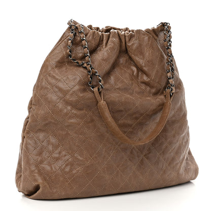 Chanel Distressed Glazed Caviar Quilted Large Elastic Tote Brown 3 of 10