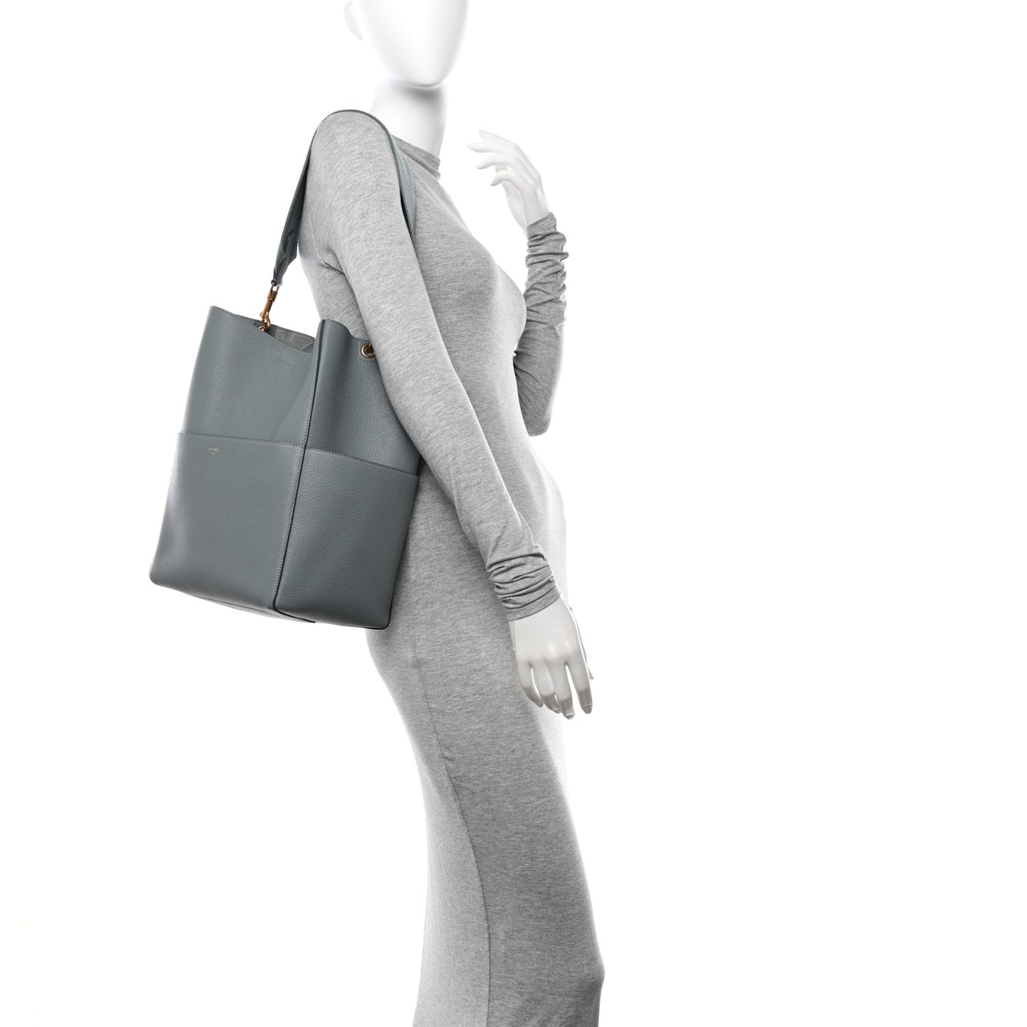 Soft Grained Calfskin Sangle Bucket Bag Storm