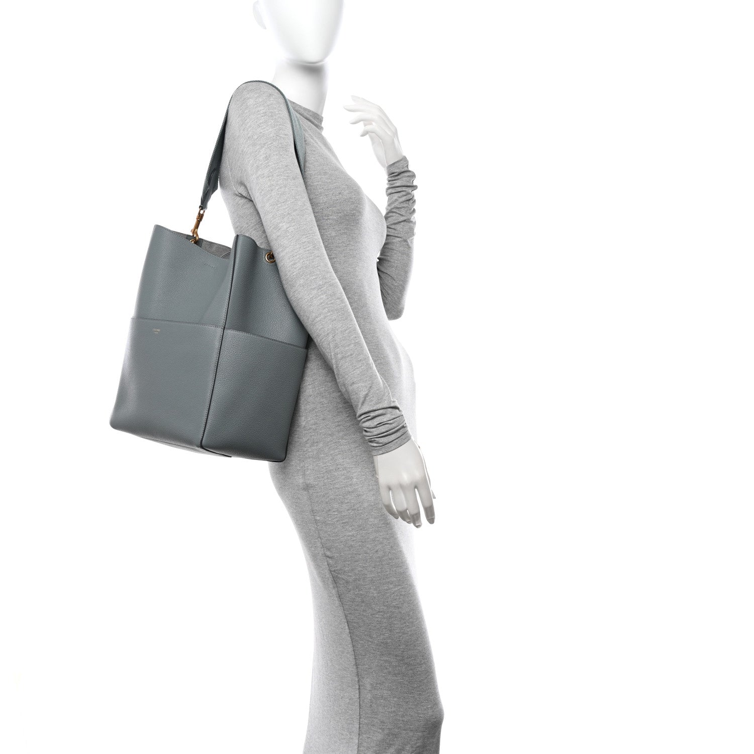 Celine Soft Grained Calfskin Sangle Bucket Bag Storm 2 of 11