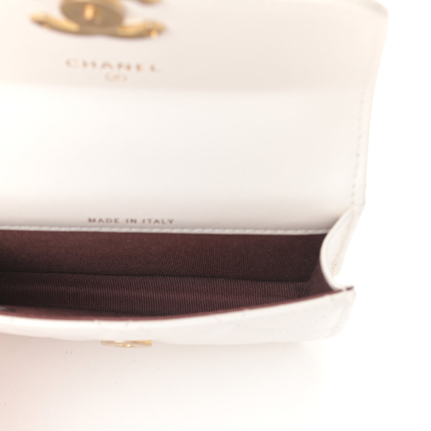 Calfskin Quilted Perfect Fit Coin Purse With Chain White