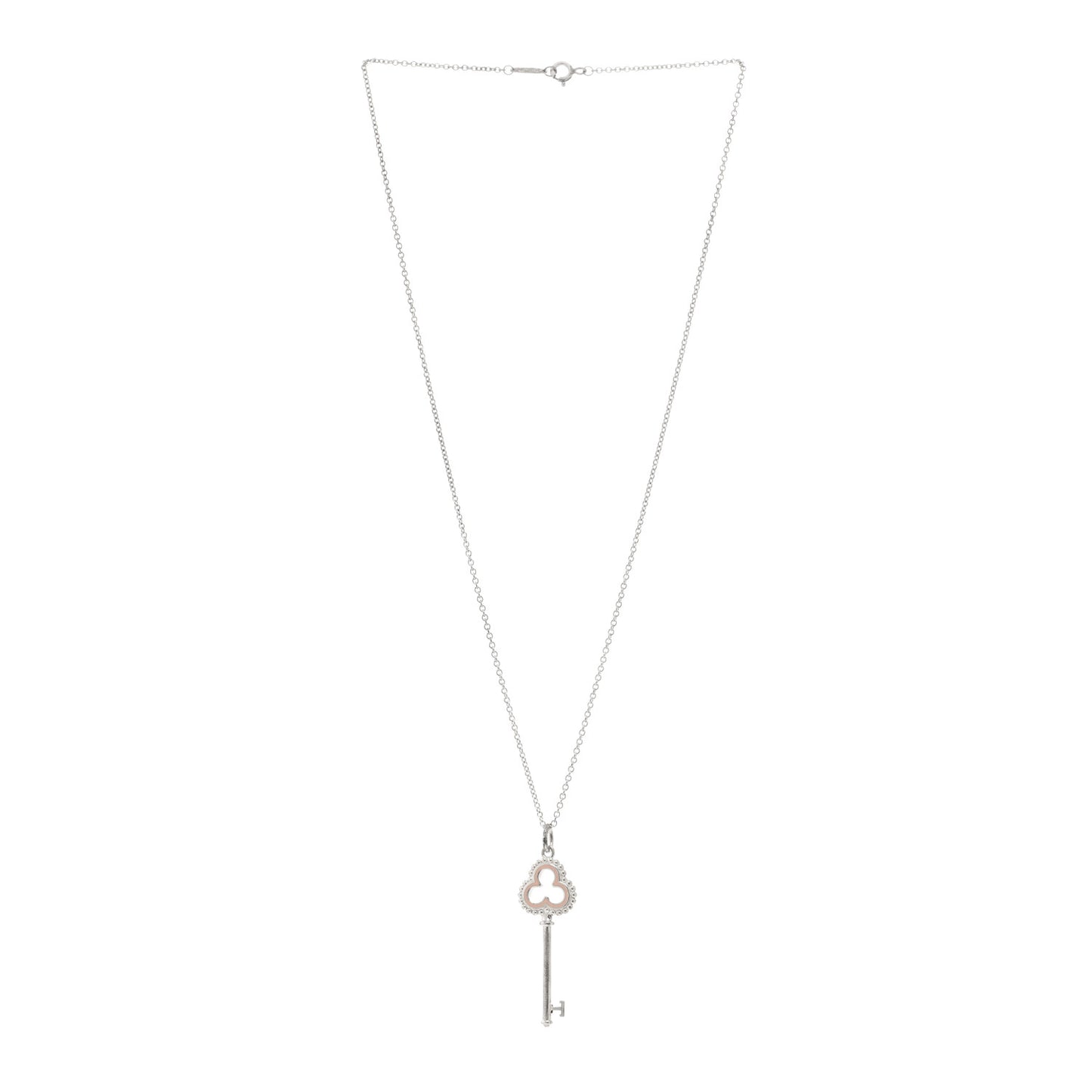 Sterling Silver Enamel Trefoil Key Pendant Necklace  Pink