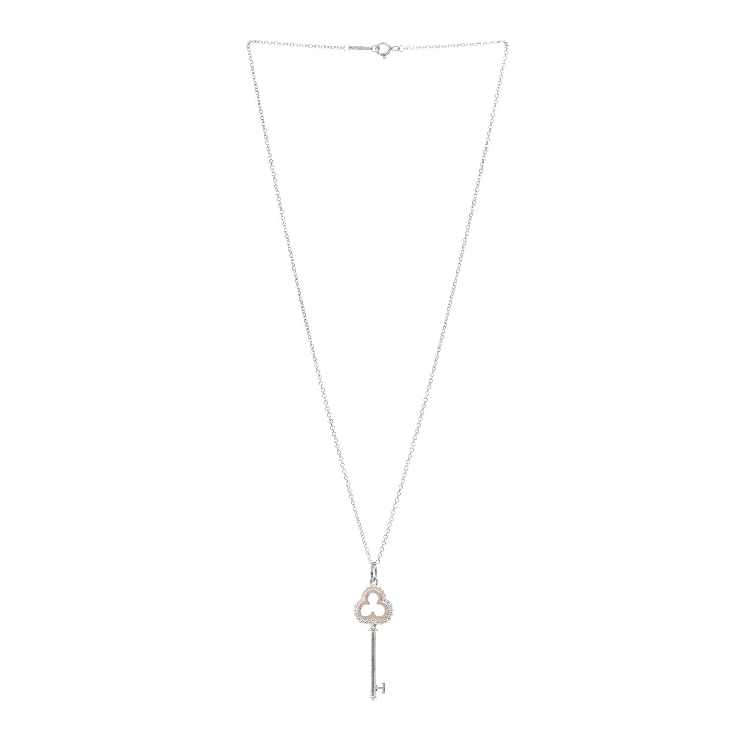 Tiffany Sterling Silver Enamel Trefoil Key Pendant Necklace  Pink 3 of 5