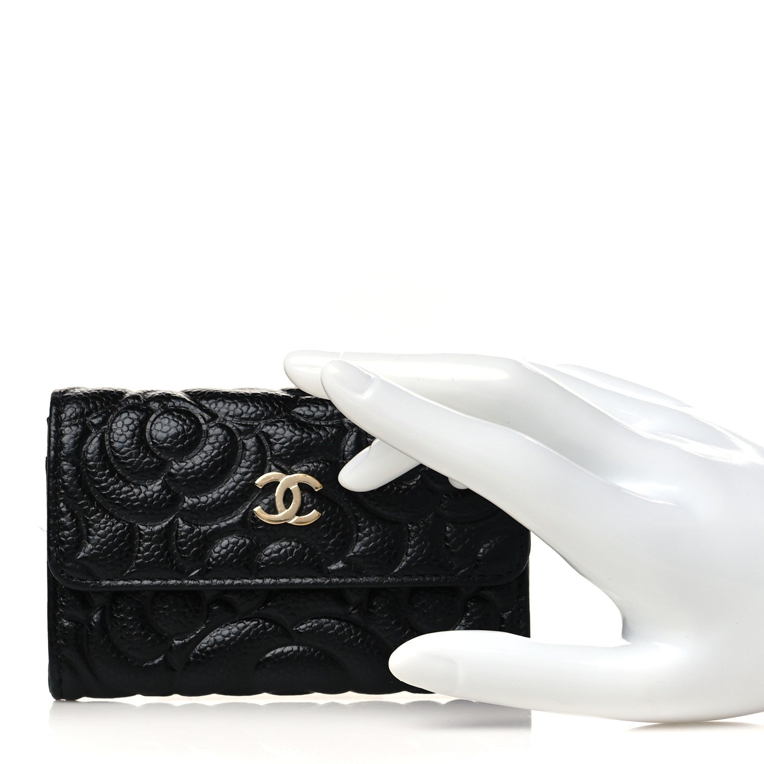 Chanel Caviar Camellia Embossed Card Holder Wallet Black 2 of 8