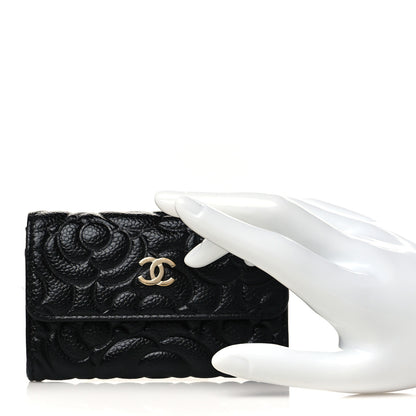 Chanel Caviar Camellia Embossed Card Holder Wallet Black 2 of 8
