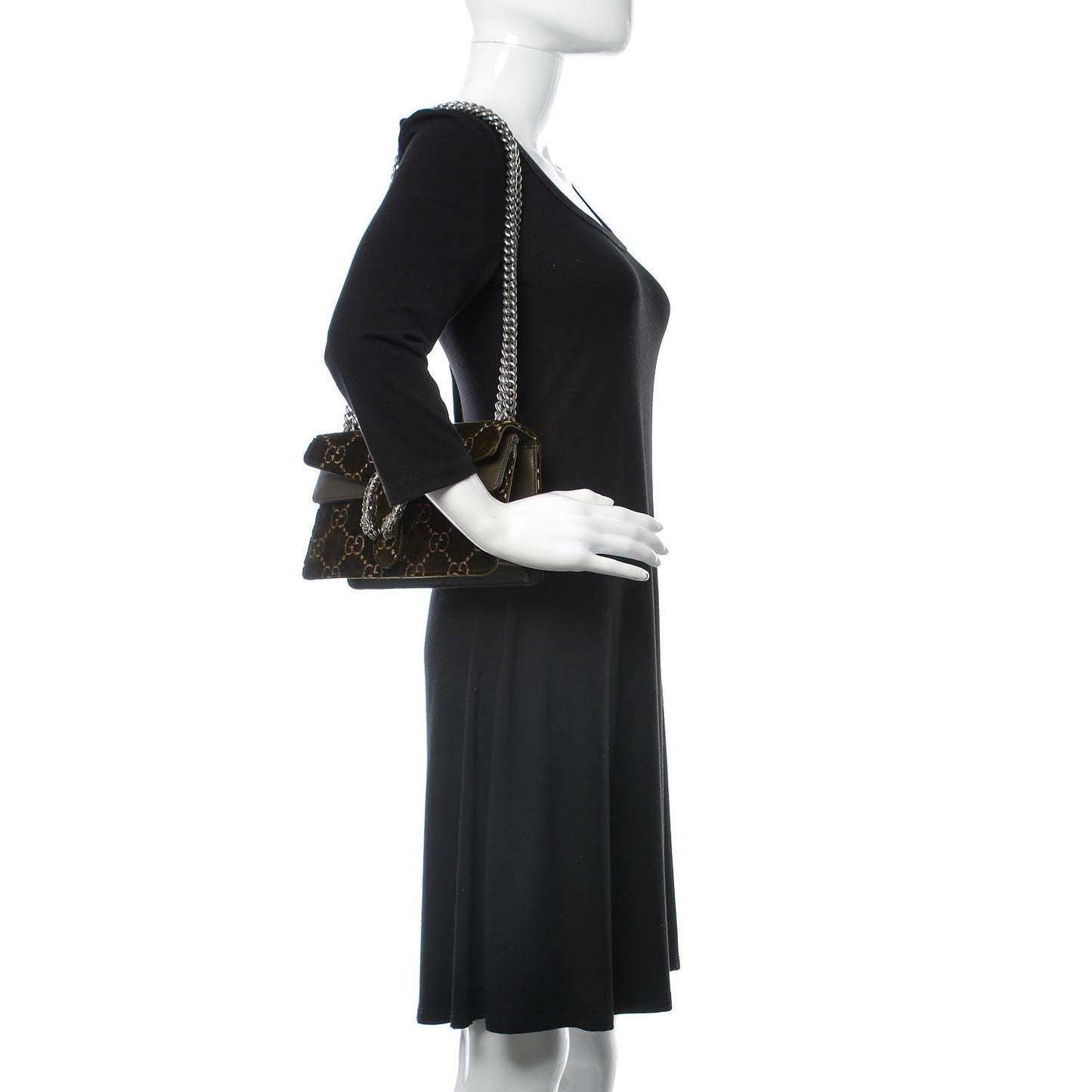 Velvet Moon Calfskin Crystal GG Monogram Small Dionysus Shoulder Bag Dark Olive Rose Gold