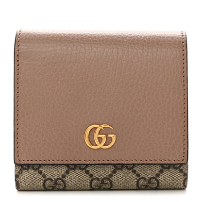 Gucci Dollar Calfskin GG Supreme Monogram Medium GG Marmont Card Case Porcelain Rose Beige Ebony 1 of 6