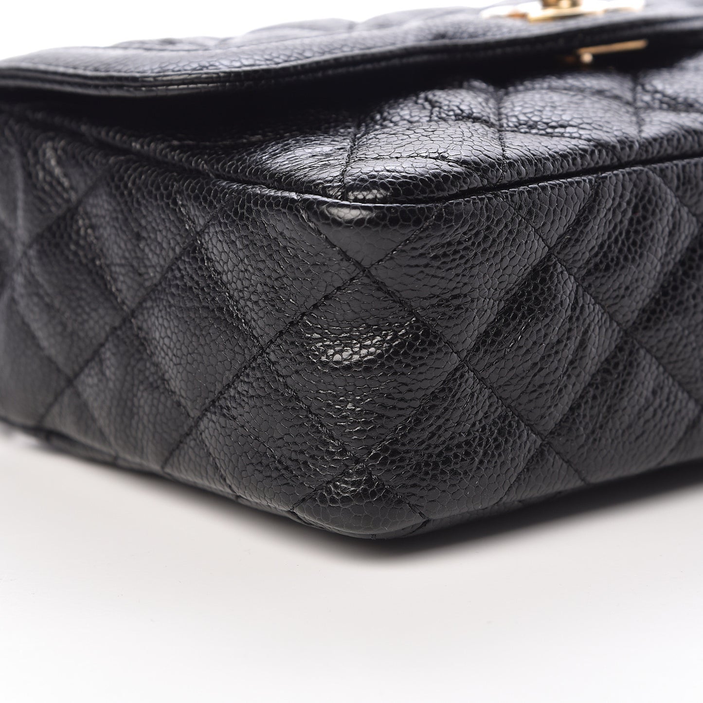 Crumpled Grained Calfskin Quilted Mini Two Tone Flap Black