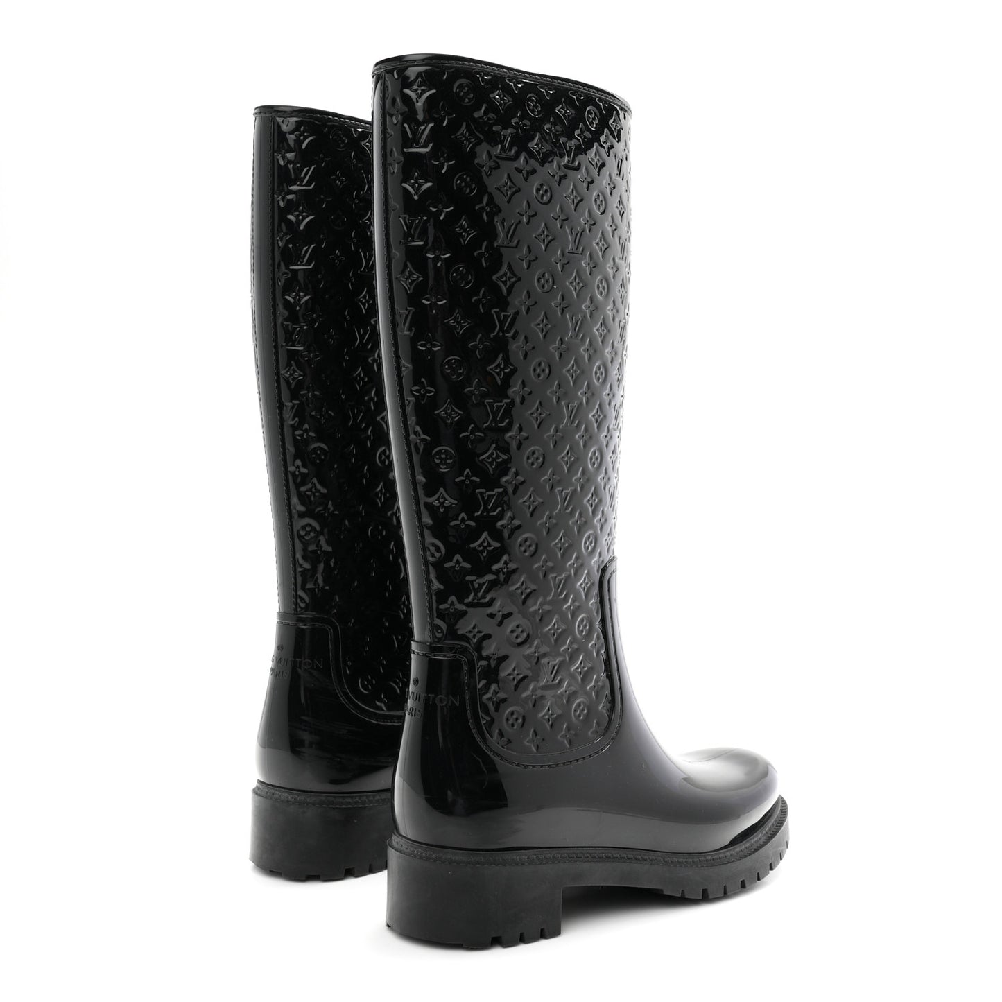 Rubber Embossed Monogram Splash Rain Boots 38 Black