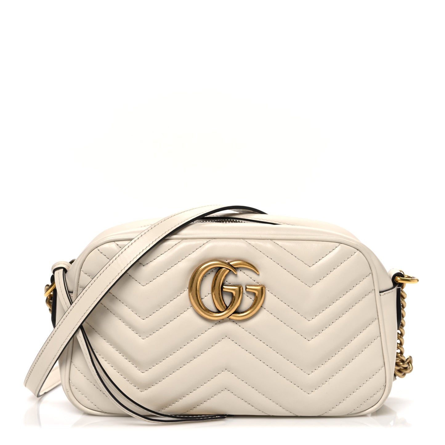 Calfskin Matelasse Small GG Marmont Chain Shoulder Bag White