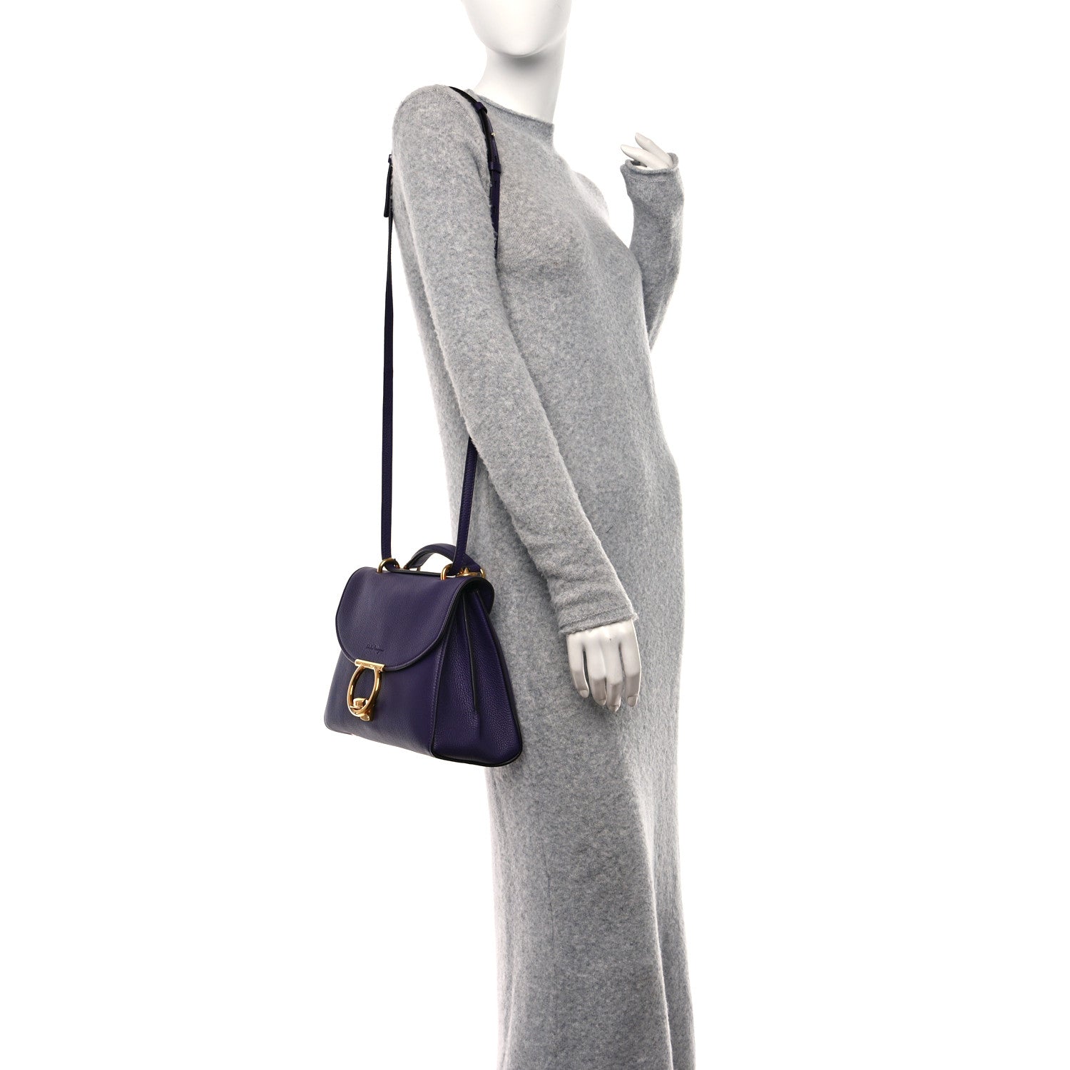 Salvatore Ferragamo Calfskin Small Margot Top Handle Satchel Sommerso Purple 2 of 9