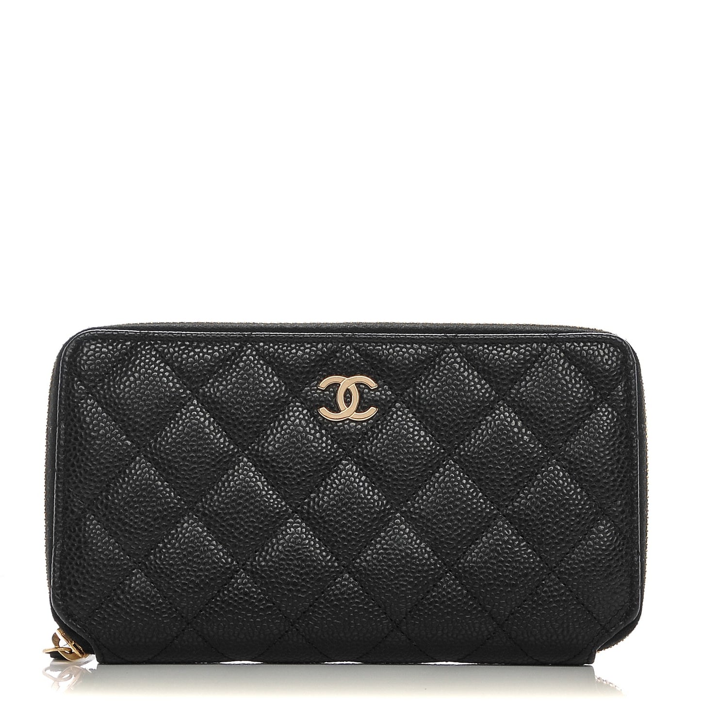 Caviar Quilted Large Gusset Zip Around Wallet Black