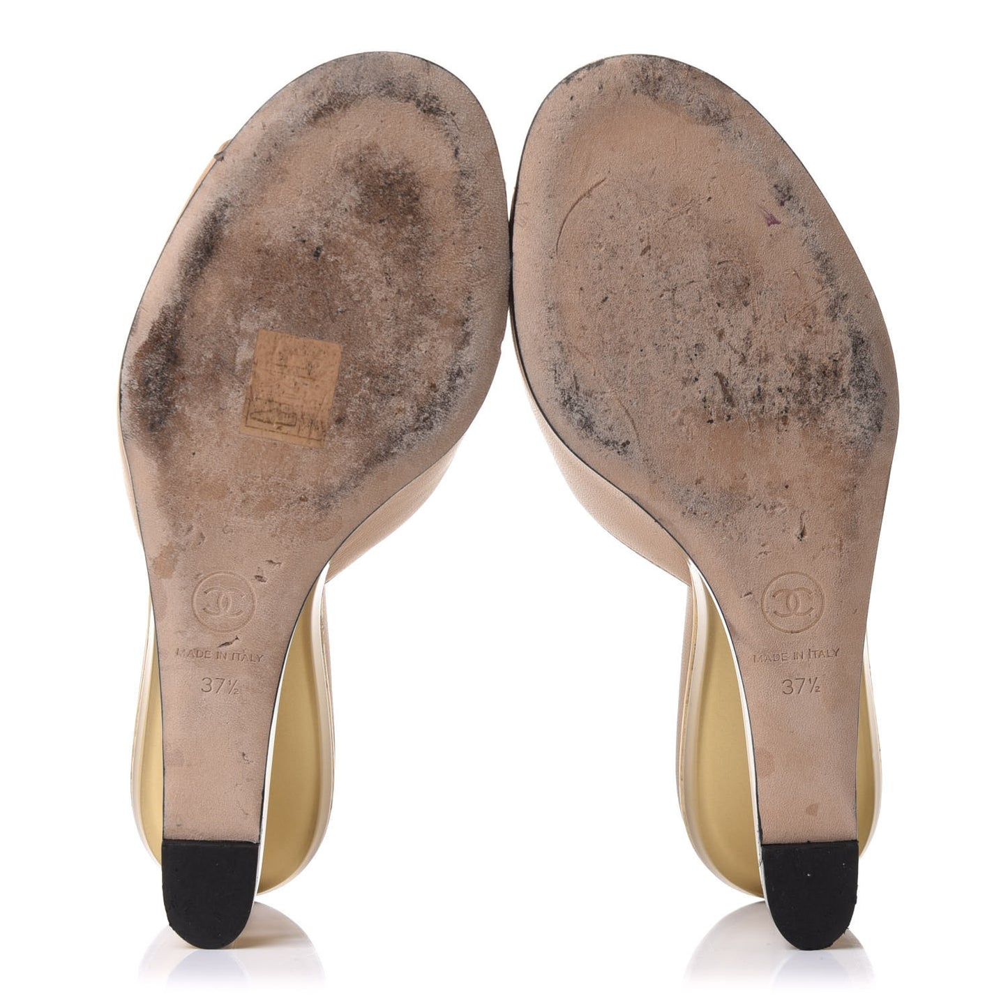 Lambskin Lucite CC Wedge Mules 37.5 Beige