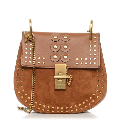 Chloe Suede Smooth Calfskin Studded Drew Shoulder Bag Caramel 1 of 6
